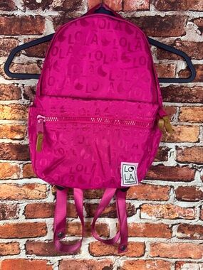 lola Kids Hot Pink Logo Backpack with Front Zip Pocket